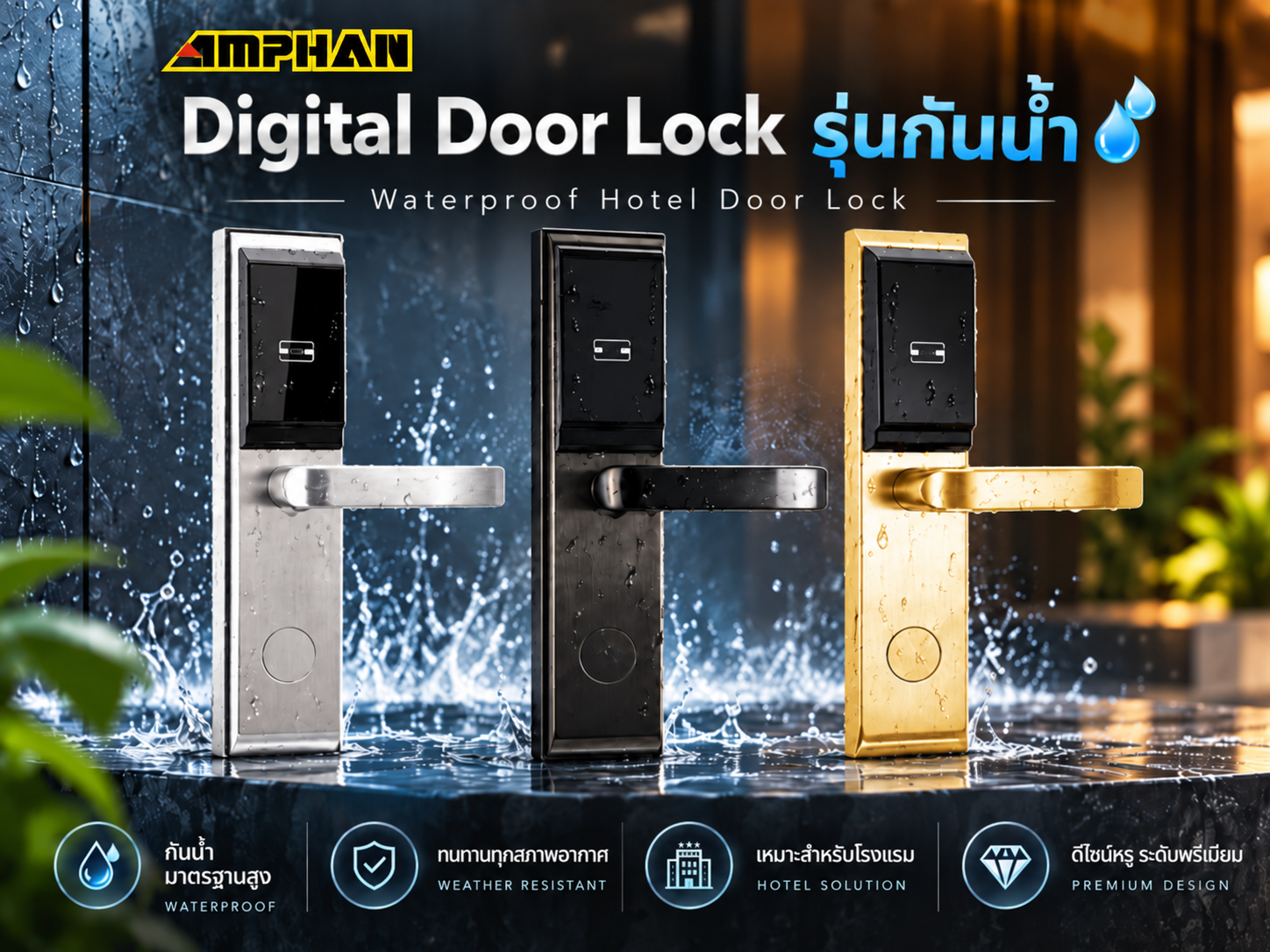 Digital Door Lock โรงแรม AMPHAN รุ่น DLS-H9S RFID