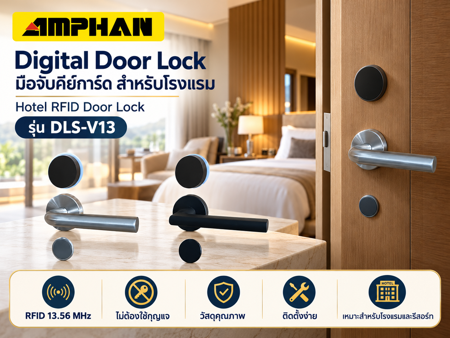 Digital Door Lock โรงแรม AMPHAN รุ่น DLS-V13 RFID