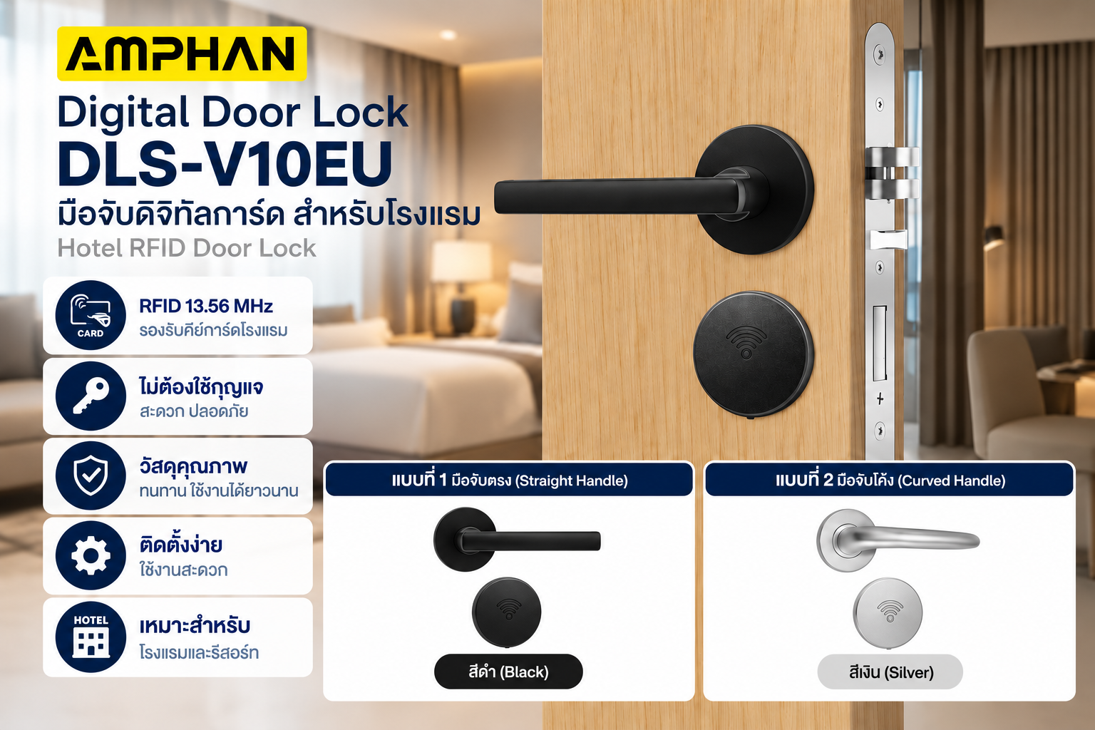 Digital Door Lock โรงแรม AMPHAN รุ่น DLS-V10EU RFID