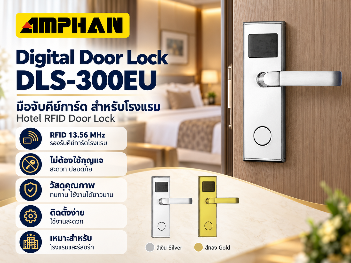 Digital Door Lock โรงแรม AMPHAN รุ่น DLS-300EU RFID